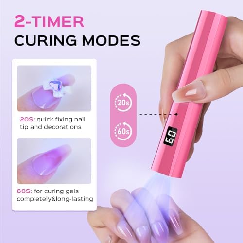 Handheld UV Nail Lamp, 5W Sparkly UV Light for Gel Nails, Portable LED Nail Lamp, Mini Nail Dryer with LCD Screen, USB Nail Light for Fast Curing (Pink)
