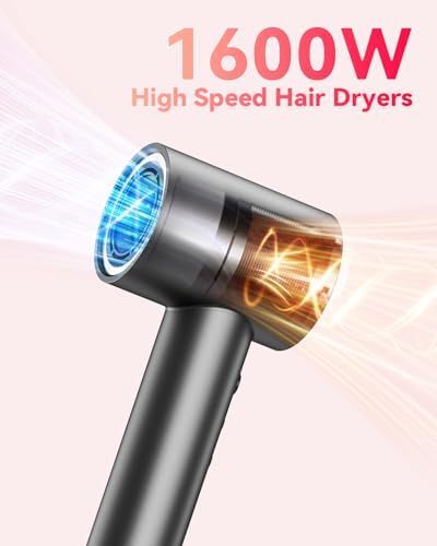 Hair Dryers for Women, 110000 RPM High Speed Blow Dryer, 200 Millions Negative Ionic Hair Dryer, 1600W Quiet Hairdryer for Travel, Hair Dryer with Nozzle, 4 Temp & 3 Speed Setting, Gray