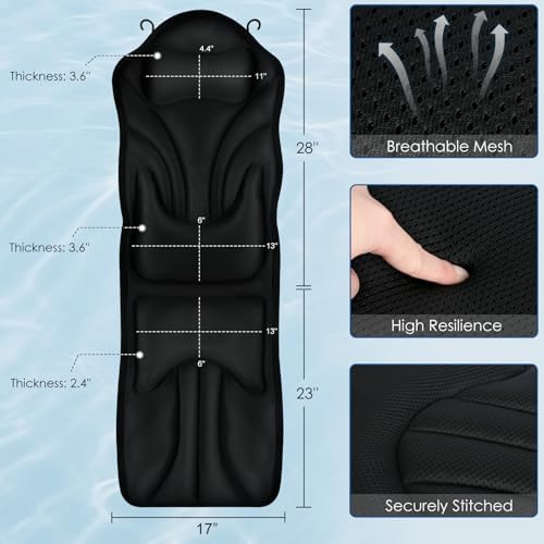 Atsuwell Full Body Bath Pillow for Bathtub, Ergonomic Bathtub Cushion for Neck, Waist, Hip Support, Luxury 3D Mesh Shower Pillow with Non-Slip Suction Cups & Dual Hooks, Pressure Relief, 51'' x17''