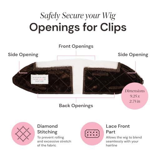 MILANO COLLECTION LaceTop Grip Comfort Band for Toppers Hair & Wiglets, NonSlip, Glueless Velvet Wig Band for Large Base Hairpieces, Adjustable Top Grip for Hair Topper & Wigs, Brown, Large