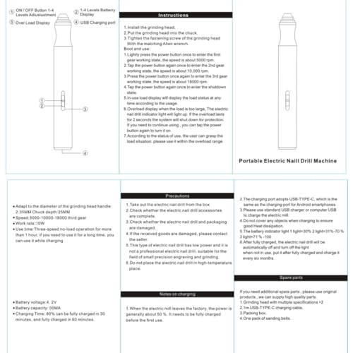 Toe Nail Grinder For Thick Toenails,nail Grinder For Human,4 Speeds Cordless Acrylic Nail Tool, Nail Grinder Manicure, Toe Nail Grinder Kit For Thick Nails Edge Shaping Polishing Grinding Nursing Peel