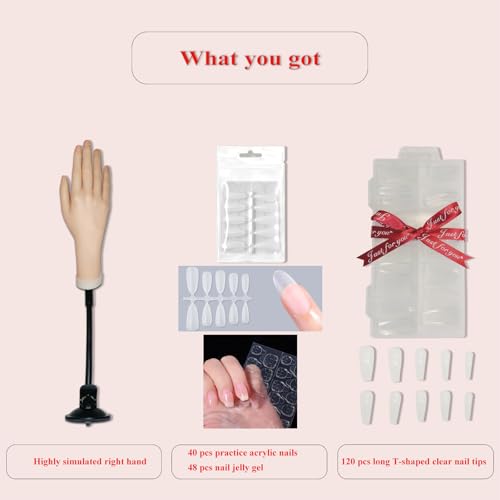 Practice Hand for Acrylic Nails, Realistic, Silicone, Fake Hand with Strong Suction Cup, Nail Practice Hand with Acrylic Nails and Jelly Gel, Realistic Mannequin Hand
