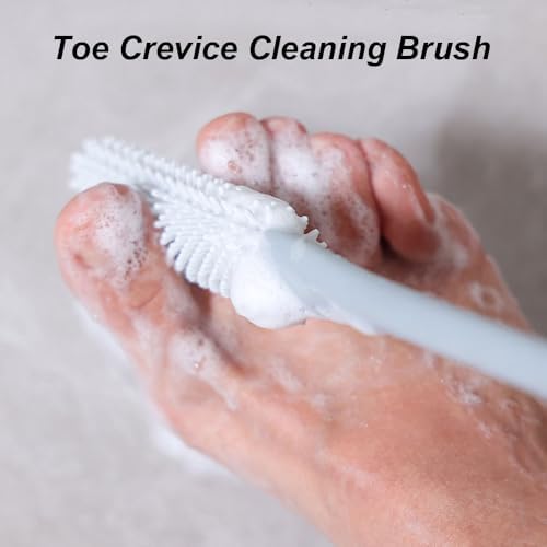 Long Handled Silicone Toe Crevice Cleaning Brush & Exfoliating Brush, 2025 New Soft Rubber Toe Cleaning Tool, Foot Scrubber Shower Feet Care for Seniors, Elderly, Men and Women (Pink)