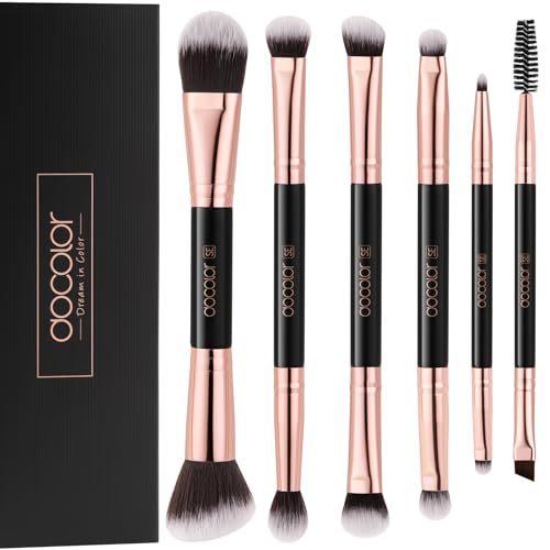 Docolor Double Sided Makeup Brushes, 6Pcs Double Ended Eyeshadow Brush Set Professional Eye Makeup Brushes Set Foundation Eyeshadow Blending Eyebrow Travel Make Up Brushes Kits