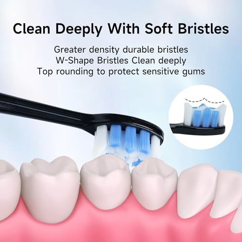 PERECT Sonic Electric Toothbrush for Adults, 6 Brush Heads, 5 Modes Electric Toothbrush, Travel Rechargeable Power Toothbrush with Smart Timer & Soft Picks, IPX7 Waterproof, Black