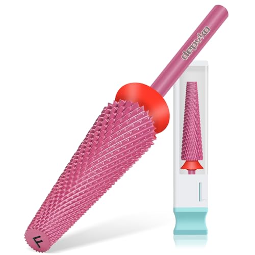 Depvko Super Long 5 in 1 Nail Drill Bits,Carbide Nail Drill Bit,3/32" Two Way Rotate Professional Drill Bit Nails,Nail Bits Fast Remove Acrylic or Hard Gel for Manicure,Pedicure,Nail Art (Fine-F, Red)