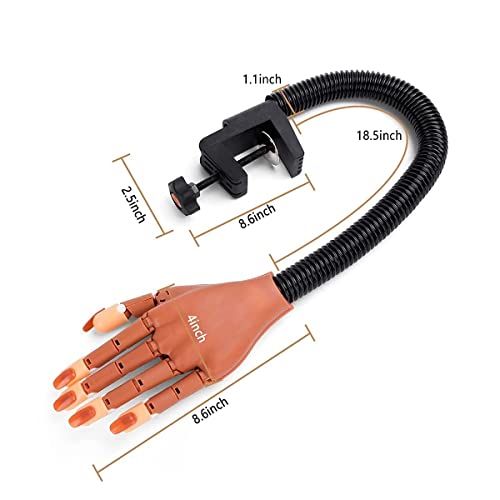 Practice Hand for Acrylic Nails, Professional Nail Practice Hand Nail Training Hand, Flexible Moveable False Fake Mannequin Hand for Nails Art Practice Display with 100Pcs Brown Fake Nail Tips