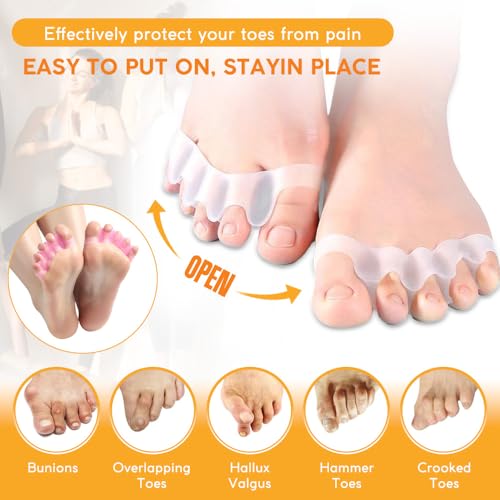 Toe Separator -Silicone Big Toe Corrector - Relieves Foot Pain, Hammer Toe, Bunions, and Curled Toe -1 Pair of Blue Adjustable Toe Separator for Both Men and Women(Blue 2PCS)