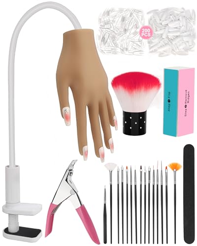 Practice Hand for Acrylic Nails, Silicone Hand for Nail Practice, Nail Tips Won't Fall off Nail Hand, Flexible Nail Practice Hand for Beginners,13.7 x 6.29 x 1.88in