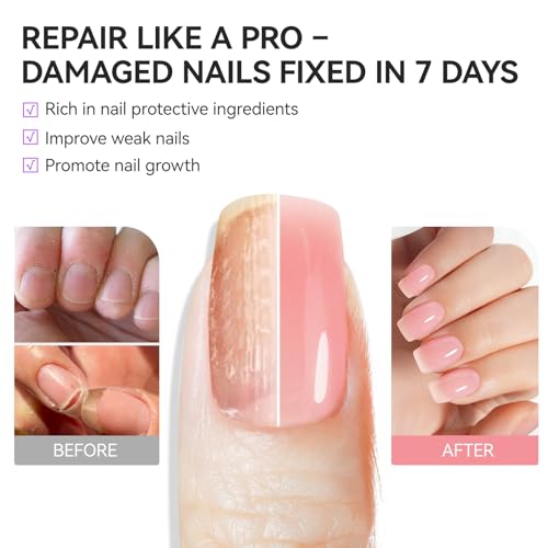 gelike ec Nail Strengthener Polish for Thin Nails: Soft Pink 15ml 6 in 1 Natural Nail Hardener Extra Strong and Growth - Long Lasting Repair for Damaged Nails - Growth Oil for Salon Home Daily Work