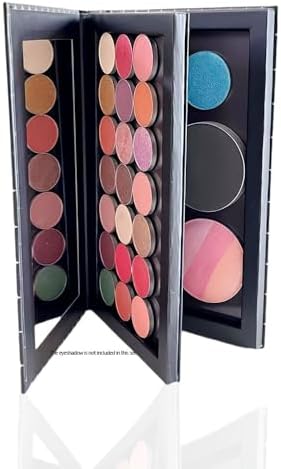 Double Layer Book Shape Empty Magnetic Eyeshadow Makeup Palette with Mirror and 20pcs Adhesive Stickers, Sliver Stars Cover, Fits Standard and Deep Pans (Not Included Eyeshadows)
