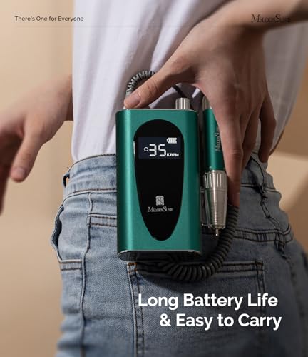 MelodySusie 35000RPM MM400C Nail Drill Professional, Rechargeable Cordless Nail File Portable Efile for Acrylic Gel Nails Remove, 8Pcs Nail Drill Bits, Low Noise Low Heat, Sparkle Plus, Green