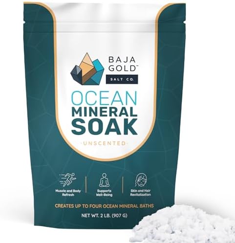 Baja Gold Ocean Mineral Soak- Organic Epsom Salt Bath Soak for Relaxation & Skin - Magnesium Flakes Bath Soak for Sleep & Muscles - Unscented, 2 Lb Resealable Bag