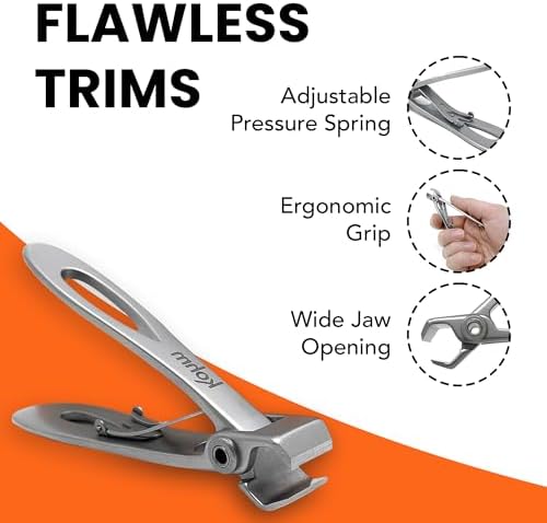 KOHM Nail Clippers for Thick Nails - Heavy Duty, Wide Mouth Professional Fingernail and Toenail Clippers for Men, Women & Seniors, Silver