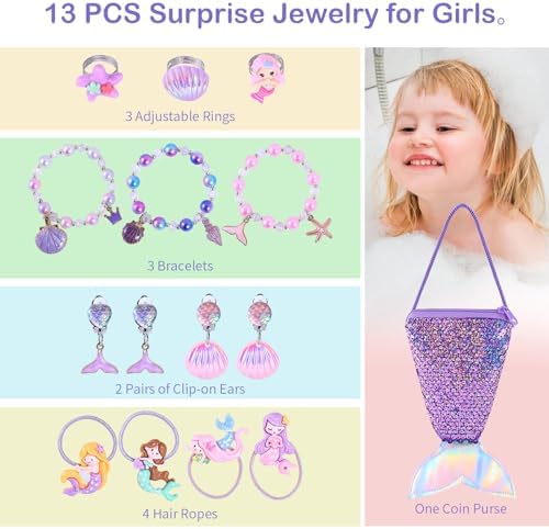 Mermaid Bath Bombs for Girls with Surprise Inside, 12pcs Shell Girls Bath Bombs with Mermaid Jewelry Toys for Kids, Kids Bubble Bath Bomb 3 4 Year Old Girl Easter Birthday Gift Mermaid Party Favors