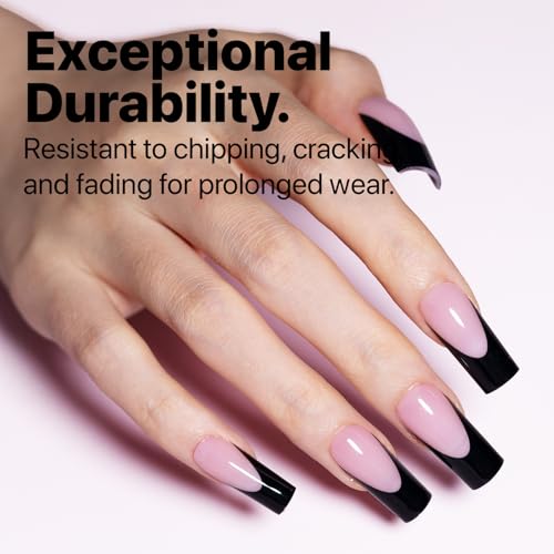 SXC Cosmetics X-Pro Tips French Tip Press on Nails – Medium Square French Black Edition (BLACK117KIT-M Square)