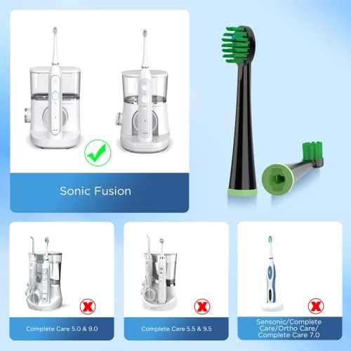 Replacement Toothbrush Heads for All Waterpik Sonic Fusion Models (SF-01, SF-02, SF-03, and SF-04 Series), Compact, with Covers, 5 Count, Black