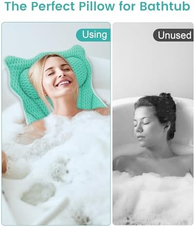 Bath Pillow, Bath Pillows for Tub Neck and Back Support, Soft 4D Air Mesh Bathtub Pillow 16.5 x 17.3 INCH, with 6 Powerful Suction Cups, Bath Accessories Relaxing Gifts for Women (Lake Blue)