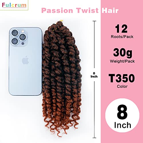 Fulcrum Passion Twist Hair 8 Inch, 8 Packs Passion Twist Crochet Hair for Black Women, Prelooped Crochet Twist Hair with Curly Ends (8Inch, T30#)