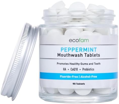 Peppermint Mouthwash Tablets - Chewable Tablet for Fresh Breath Fluoride Free Alcohol Free Travel Size Mouthwash - 90 Tablets