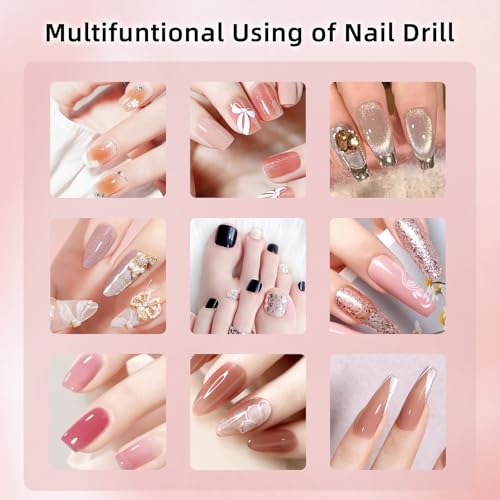 Electric Nail Files Cordless, Professional Nail Drill Machine for Acrylic Nails Gel with 5 Speeds, Portable Rechargeable E File Manicure Pedicure Kit Gifts for Girl Women Beginners