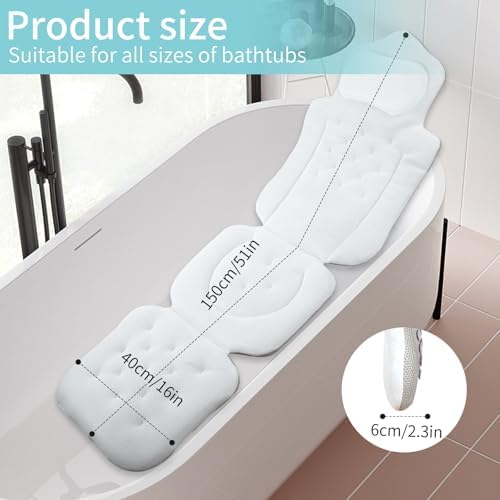 Full Body Bath Pillow for The Bathtub, Thick Bathtub Cushion with a Laundry Bag, Luxury Bathtub Pillow That Provides Support for The Head, Neck and Back, Measuring 51" x 17"