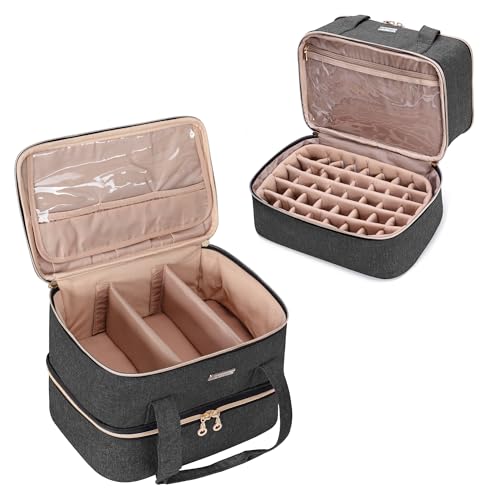 BAFASO Nail Polish Organizer Holds 40 Bottles (15ml - 0.5 fl.oz) and a Nail Lamp, Nail Polish Carrying Case with Manicure Tools Storage Sections (Bag Only), Black