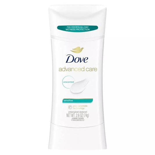 Dove Deodorant 2.6 Ounce Anti-Perspirant Sensitive Stick, 3 Pack, Unscented