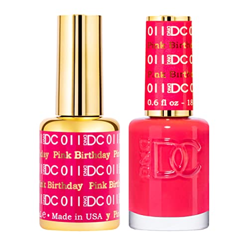 DND DC Gel Polish Set, Pink Collection, UV/LED Gel Polish and Air Dry Nail Lacquer, Matching Chip-Free Polish Duo, 011 Pink Birthday, 0.5 Fl Oz