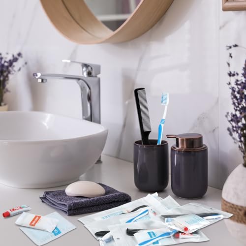 96 Sets Personal Hygiene Kit Basic Toiletry Kits Homeless Supplies Bulk for Women, Men, Travel, Charity, Business Include 96 Shampoo, 96 Toothbrush, 96 Toothpaste, 96 Comb, and 96 Bath Soap