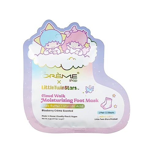 The Crème Shop Little Twin Stars Cloud Walk Foot Masks with Shea Butter Glycolic Acid for Silky Smooth Feet Blueberry Crème Scent Helps Deodorize Soften Skin