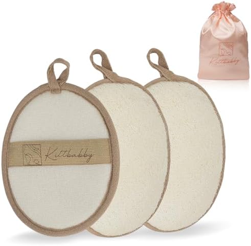 Natural Loofah Body Scrubber - Exfoliating Bath & Shower Sponge for Women, Men & Kids - Soft Facial & Back Scrub Pads - Eco-Friendly - Perfect Travel Gift Set for Family (3 Pack)