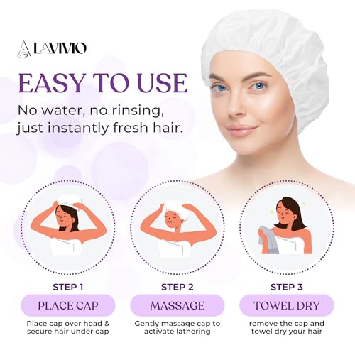 No Rinse Shampoo Caps - 6 Pack Shampoo Caps No Rinse for Elderly and Bedridden Patients Hair wash - Shower Caps No Rinse with Waterless Shampoo & Conditioner with Aloe Vera & Vitamins