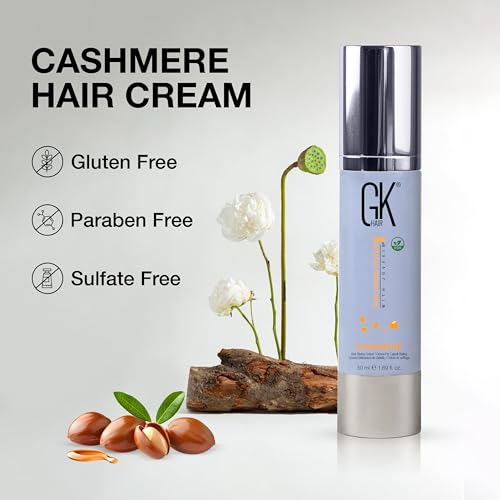 GK HAIR Global Keratin Leave in Cashmere Hair Smoothing and Styling Cream (1.69 Fl Oz/50ml) Argan Oil for Anti-Frizz Sleek Shine and Hydrates Dry Damaged and Unmanageable Hair Repair