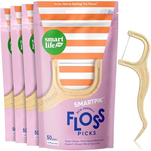 SmartLifeco Biodegradable* Dental Floss Picks - Eco-Friendly Tooth Flosser for Adults & Kids | Straw Wheat Unwaxed Floss | Toothpick Stick Soft On Gum & Teeth | Compostable*, Vegan, Unflavored 200ct