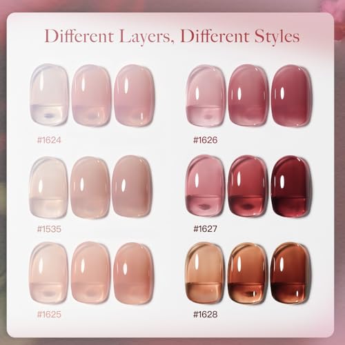 GAOY Gel Nail Polish Kit with UV Light for Beginners, 6 Colors Sheer Nude Red Pink Brown, Gel Polish Kit with Top and Base Coat for Salon and Nail Art DIY at Home, Rose Garden