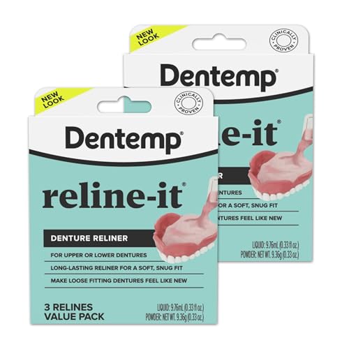 Dentemp Denture Reline Kit Value Pack - Advanced Formula Reline It Denture Reliner - Denture Kit to Refit and Tighten Dentures for Both Upper & Lower Denture (2 Pack (6 Relines))