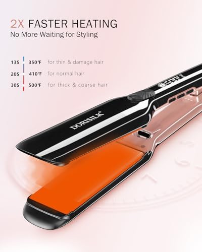 DORISILK 500 Degree High Temp Professional Hair Straightenr ， Ceramic Wide Flat Iron ，2 in 1 Hair Straightener and Curler，Plasma Flat Iron Get Frizz-Free and Shiny 500FW1