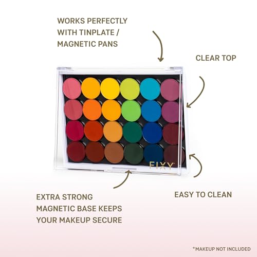 FIXY Magnetic Makeup Palette | Empty Refillable Organizer (5.7x4.3) with 20 Bonus 21mm Metal Pans - Travel Friendly for Eyeshadow, Blush, Foundation - Declutter & Organize