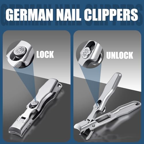 German Nail Clippers for Men Women,Anti-Splashing Design Ultra Sharp Stainless Steel Nail Clippers with Catcher for Thick Nails,Nail Clippers Set with Nail File for Men, Women & Seniors