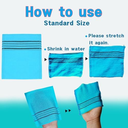 Korean Asian Exfoliating Bath Washcloth Mitt for Remove Dead Skin.Exfoliating Body Scrubber.Exfoliating Gloves for Body Scrub (blue10 pink10)