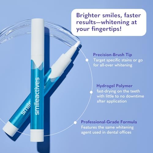 Smileactives Teeth Whitening Pen for White Smile, Fast Tooth Whitener and Stain Remover with Precision Brush Tip, Dental Quality Whitening Gel, Travel Pen, Easy to Use, Vanilla Mint Flavor, 2 Pack