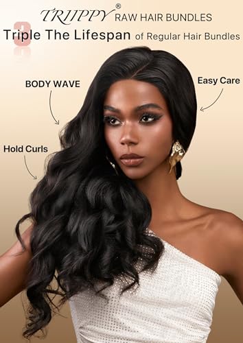 TRIIPPY Raw Cambodian Human Hair Bundles,Body Wave Bundles,Triple Lifespan Than Regular Virgin Hair,The Same Quality As Boutique Stores,No.1 Raw Hair Brand On Amazon(3 Bundles,16 18 20 Inches)