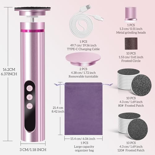 Ranrose 2-in-1 Electric Foot Callus Remover - 9-Speed Dead Skin Removal for Feet, Cordless Pedicure Foot File with LED Display, Fast Charging for Home Foot & Nail Care