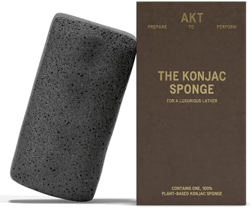 AKT The Konjac Sponge, Plant-Based Shower Sponge with Activated Charcoal, Exfoliating Body Sponge for Sensitive Skin, Natural, Shower Scrubber, Compostable Sponge, Bath Essential