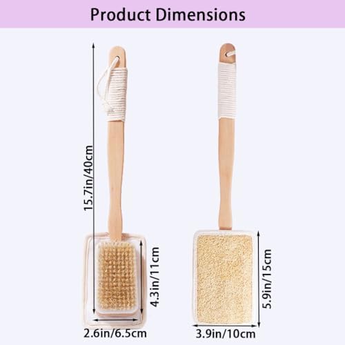 Shower Body Brush with Bristles and Loofah,Back Scrubber for Shower for Bath or Dry Brush,Back exfoliating Body Scrubber Shower Scrub Brush Long Handle for Women and Men