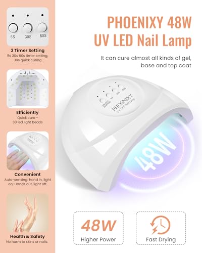 phoenixy 61 PCS Gel Nail Polish Kit with U V Light, 40 Colors Gel Nail Polish Set Manicure Starter Nail Kit Base Top Coat Gifts for Women