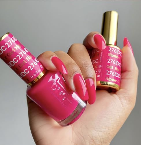 DND DC Gel Polish Set, Pink Collection, UV/LED Gel Polish and Air Dry Nail Lacquer, Matching Chip-Free Polish Duo, 276 Hipster Girl, 0.5 Fl Oz