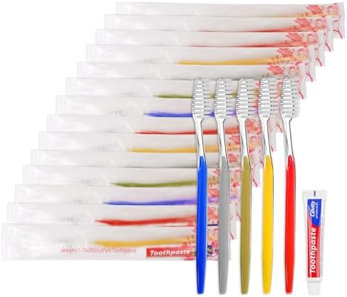 Disposable Toothbrushes with Toothpaste Individually Wrapped 5 Colors Bulk Toothbrush and Toothpaste 10g for Homeless,Shelter,Air Bnb/Hotel/Guest Apartment (100)