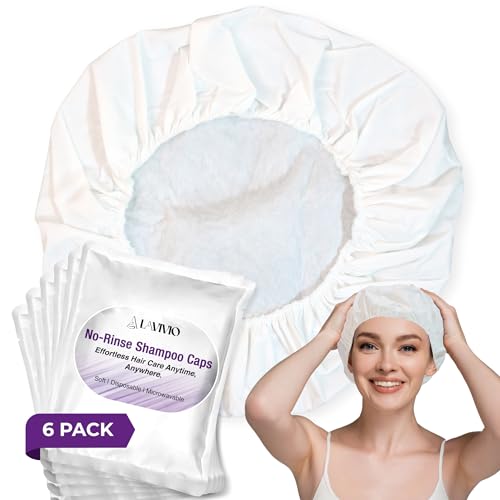 No Rinse Shampoo Caps - 6 Pack Shampoo Caps No Rinse for Elderly and Bedridden Patients Hair wash - Shower Caps No Rinse with Waterless Shampoo & Conditioner with Aloe Vera & Vitamins